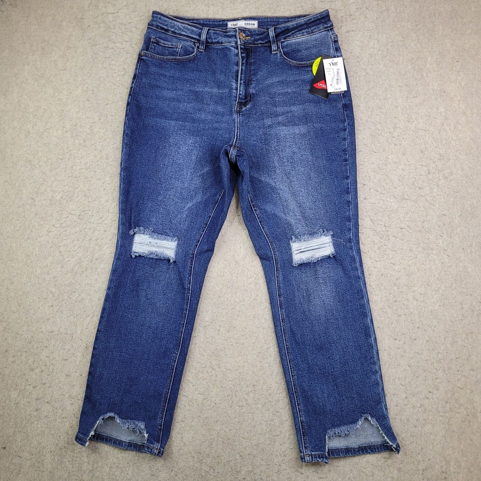Ymi Dream Jeans Womens 18 Blue Distressed Stretch Denim Plus High Rise New